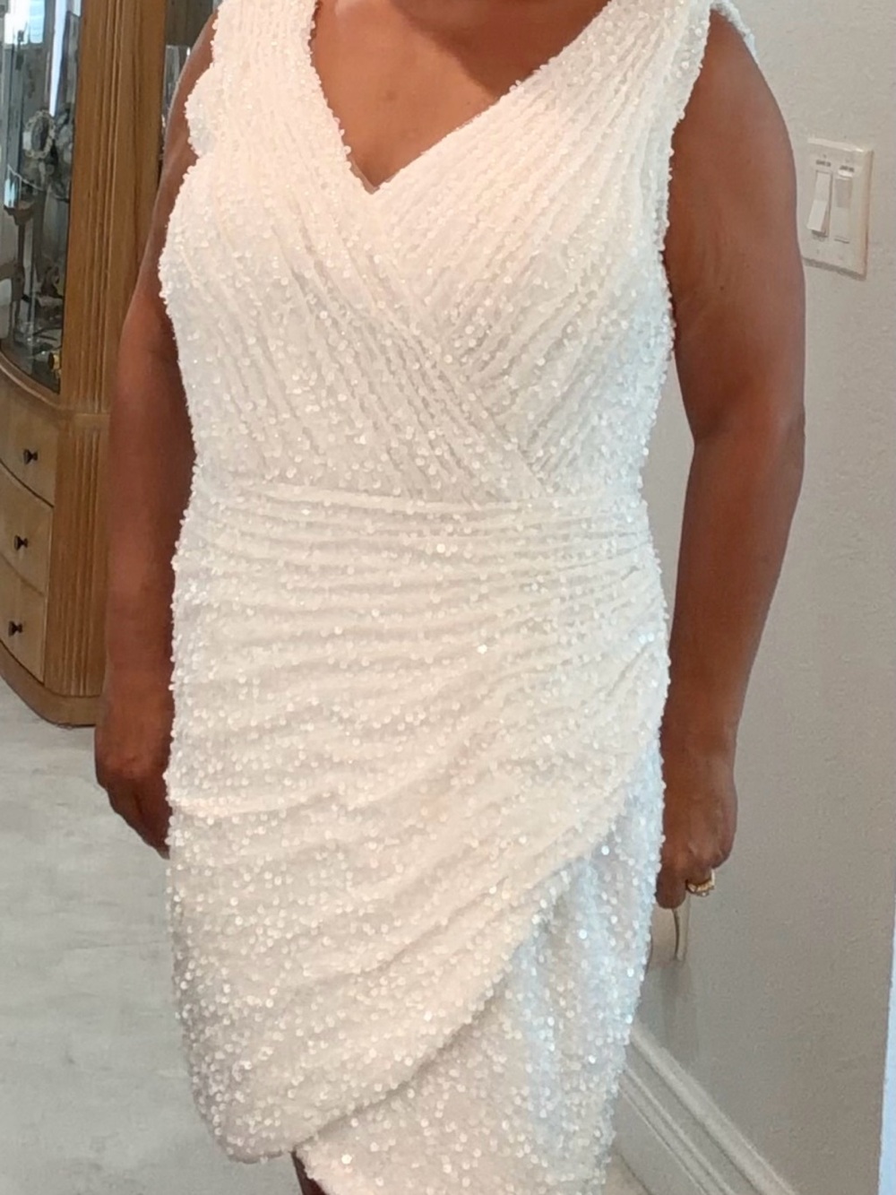 Stella Couture Elegant Sequin Draped V-Neck Mini Dress